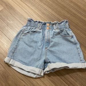 High waisted paper bag denim short